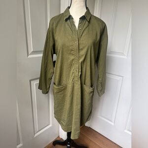 EILEEN FISHER Green Linen Blend Tunic Top Sz XS/TP